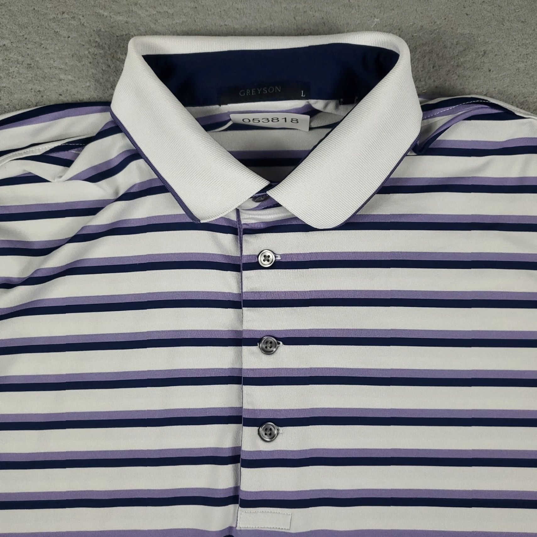 Vintage Greyson Polo Shirt Mens Large Blue Striped Wolf Golf Short Sleeve Size US L / EU 52-54 / 3 - 2 Thumbnail
