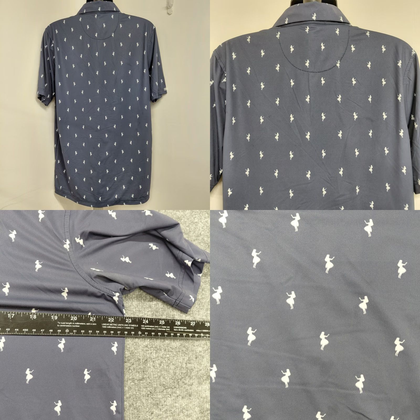 Vintage Straight Down Golf Polo Shirt Mens L Blue Performance Hula Dancer All Over Print Shirt Size US L / EU 52-54 / 3 - 8 Thumbnail