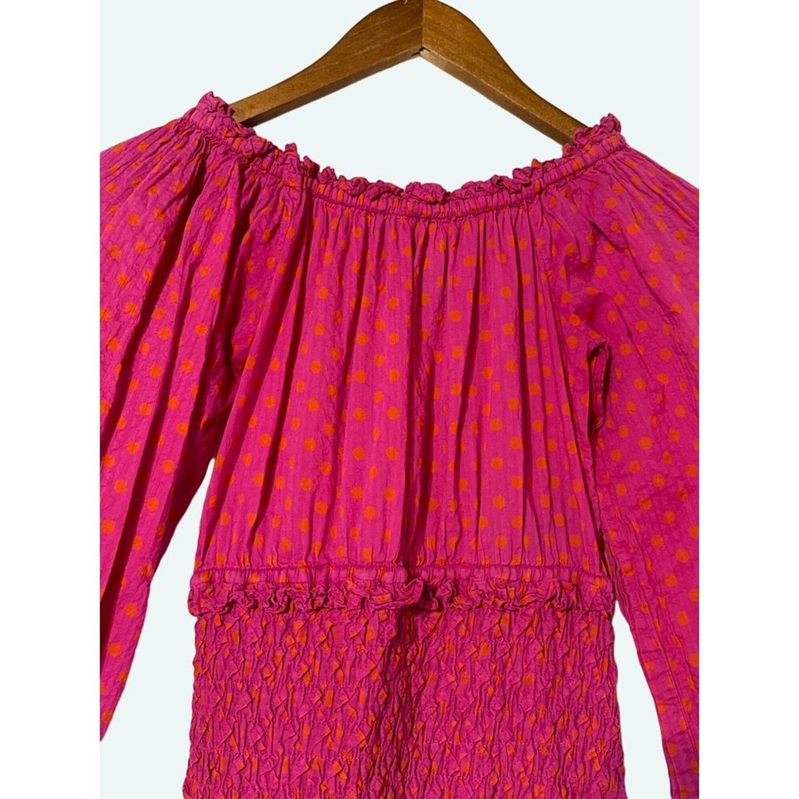 ALEXIS Alexis Marilena Dress Small Smocked Off-shoulder Fuchsia Dot Size S / US 4 / IT 40 - 4 Thumbnail