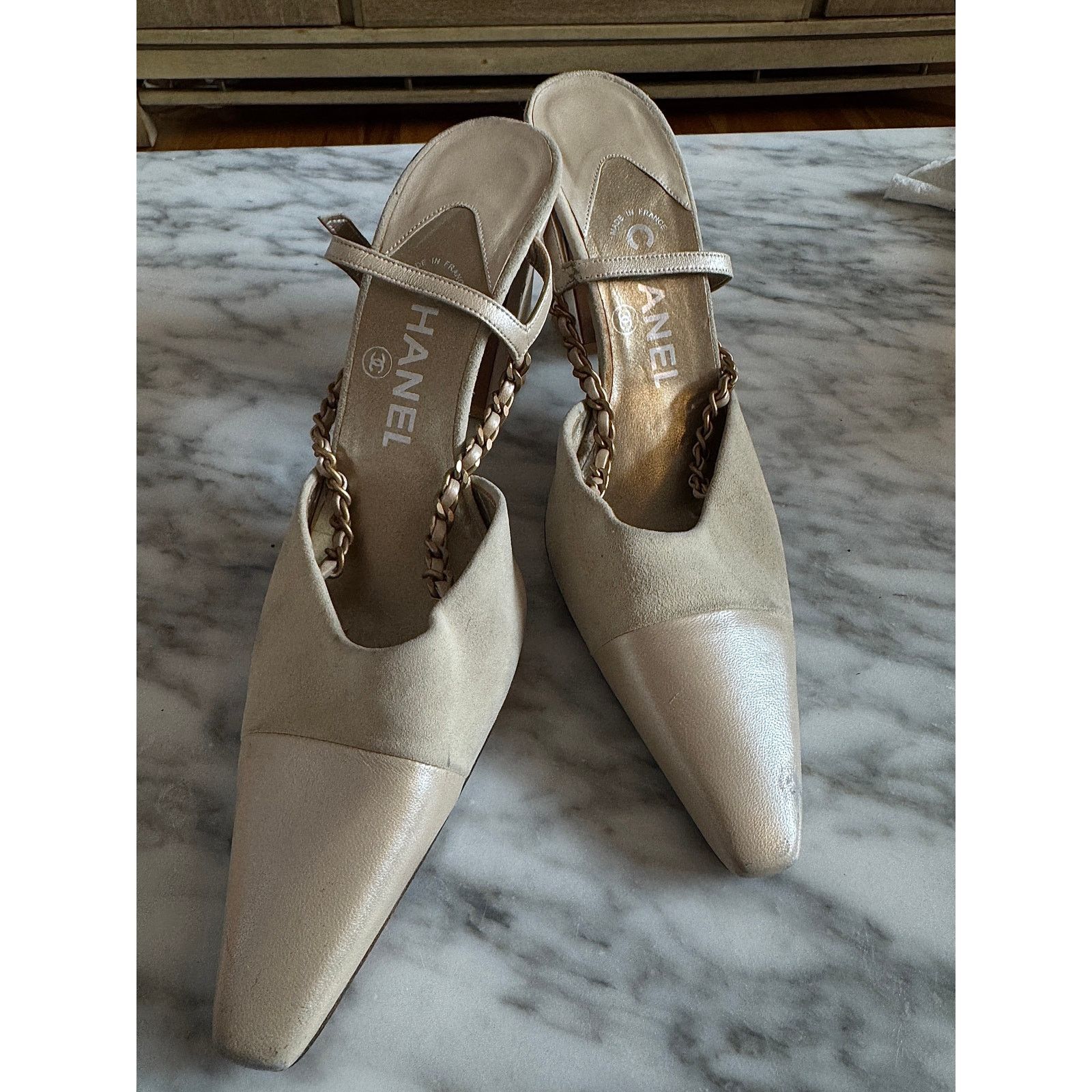 Chanel Vintage Chanel Cream Pointed Toe Slingback Heels Size US 8 / IT 38 - 1 Thumbnail