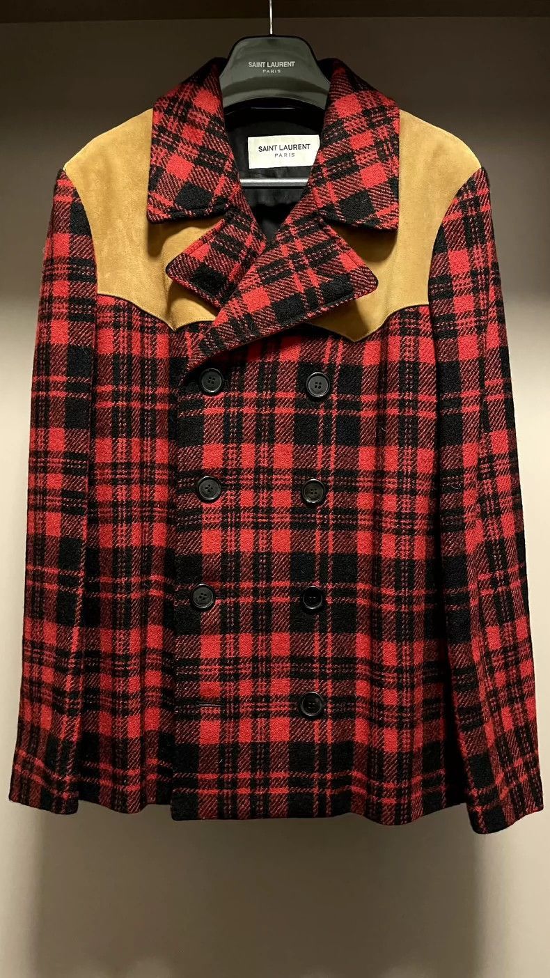 Saint Laurent Paris Saint Laurent Paris Plaid suede wool coat-2506 Size US S / EU 44-46 / 1 - 1 Thumbnail