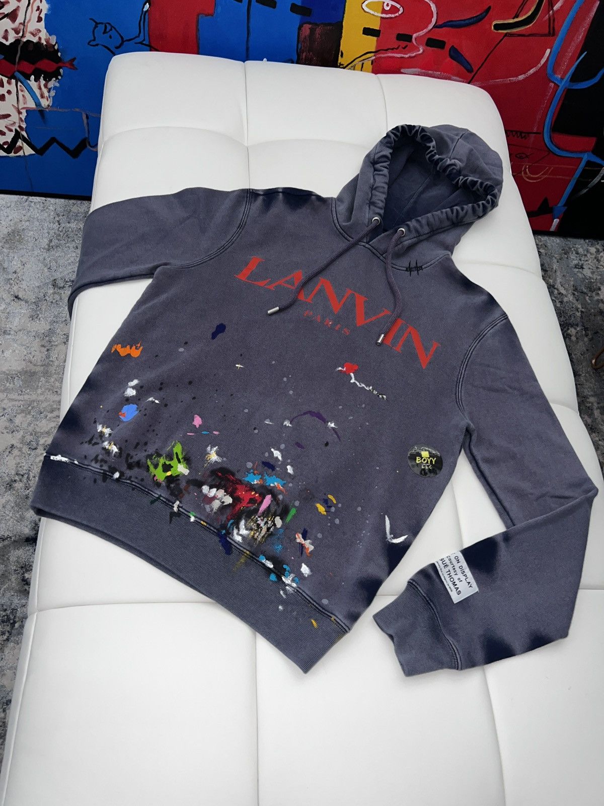 Image of Gallery Dept x Lanvin Paint Splatter Logo Hoodie in Blue Fade, Men's (Size Small)