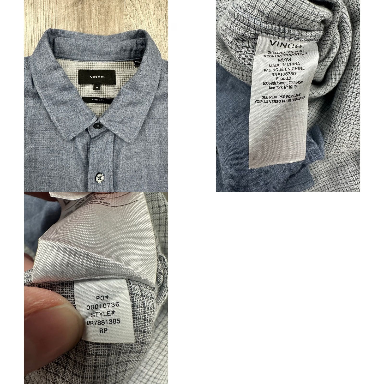 Vince Vince Blue Double Face Long Sleeve Button-Down Shirt M Mens Classic Fit Size US M / EU 48-50 / 2 - 8 Thumbnail