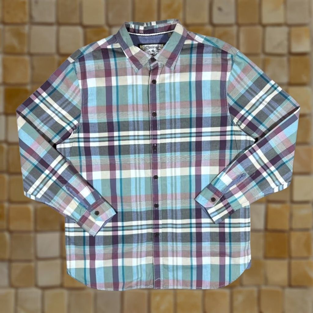 Vintage Mantaray Shirt Long Sleeve Cotton Plaid Check Blue Purple White Large Mens Button-Up Shirt Size US L / EU 52-54 / 3 - 1 Thumbnail