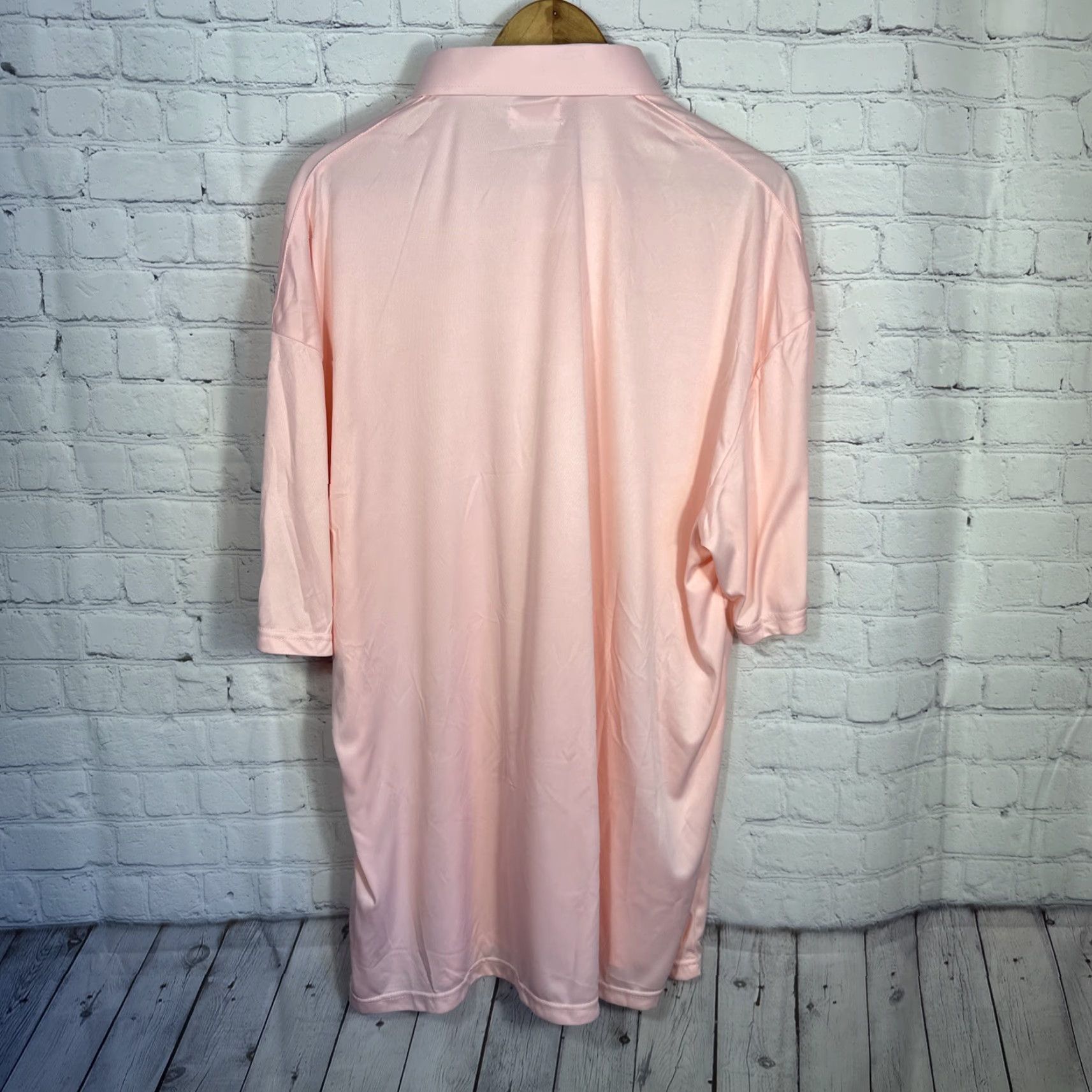Vintage Collars & Co Dress Polo Shirt 3XL Pink English Spread Short Sleeve Golf Polyester Stretch Shirt Men Size 48R - 6 Thumbnail