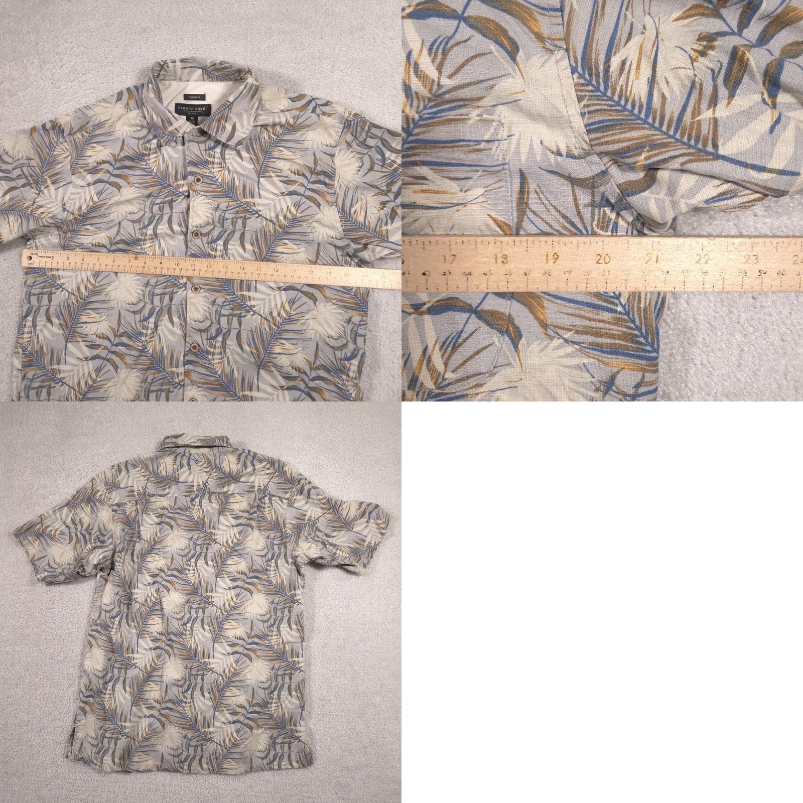 Pronto Uomo Pronto Uomo Shirt Mens M Gray Hawaiian Silk Blend Button Front Short Sleeve Size US M / EU 48-50 / 2 - 8 Thumbnail