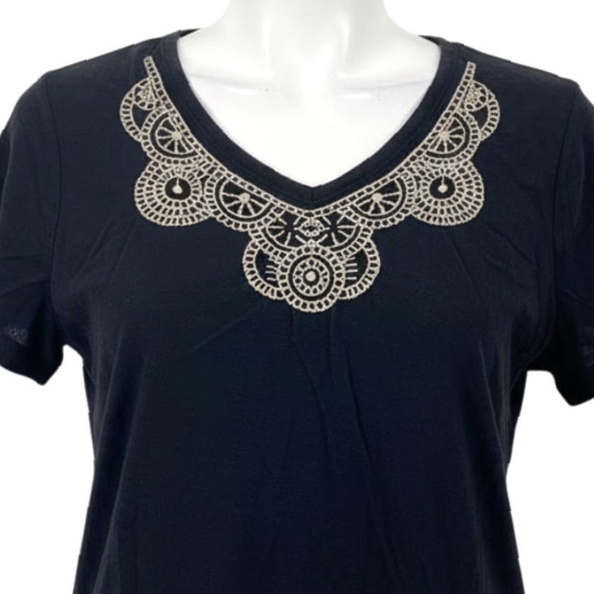 Faded Glory Faded Glory Blouse 2X Black Embroidered V-Neck Short Sleeve Cotton Boho Plus Size Womens Blouse Size XXL / US 16-18 / IT 52-54 - 2 Thumbnail