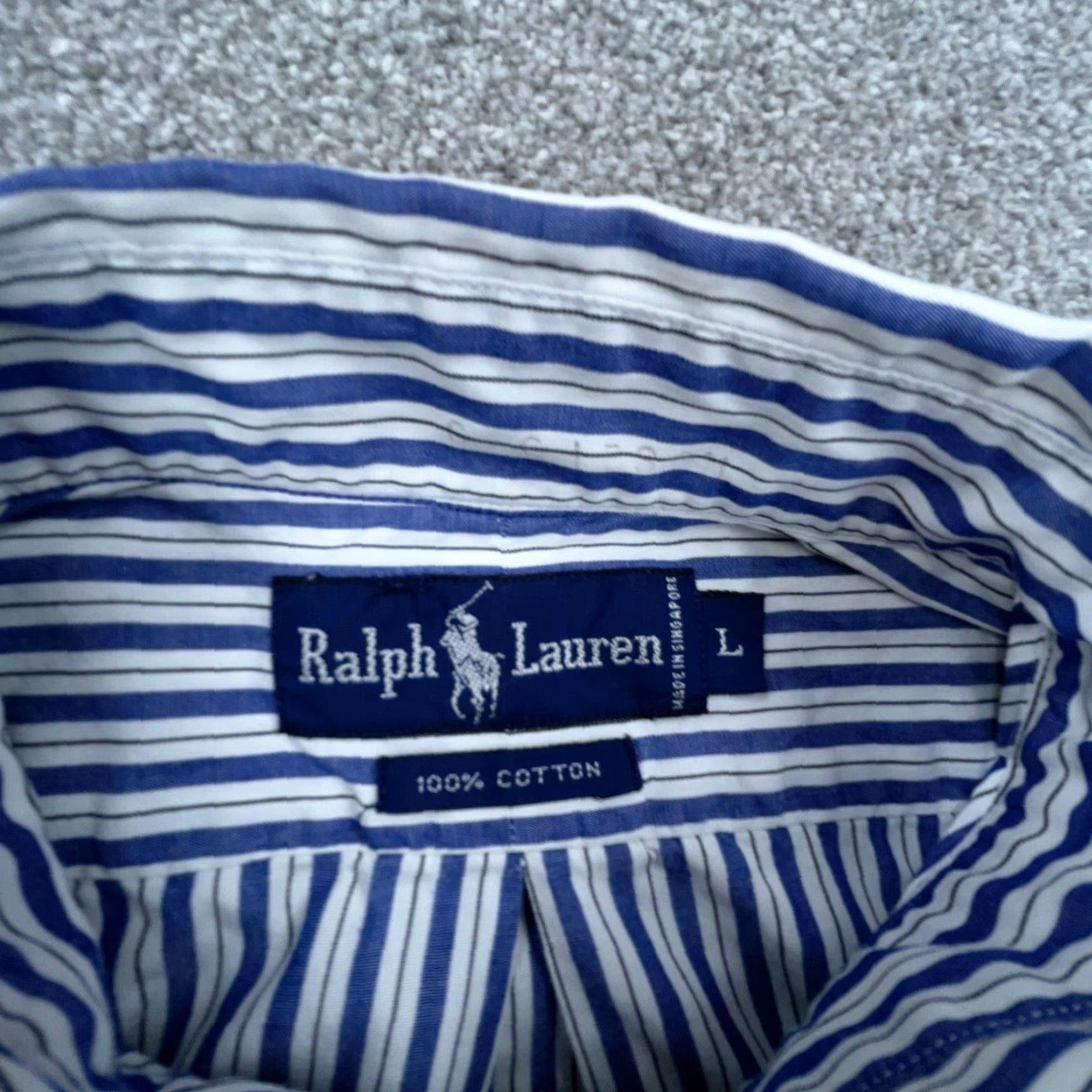 Ralph Lauren Ralph Lauren Shirt Button-Up Striped Blue White Long Sleeve L Men Regular Fit Adult Large Size 42R - 5 Thumbnail