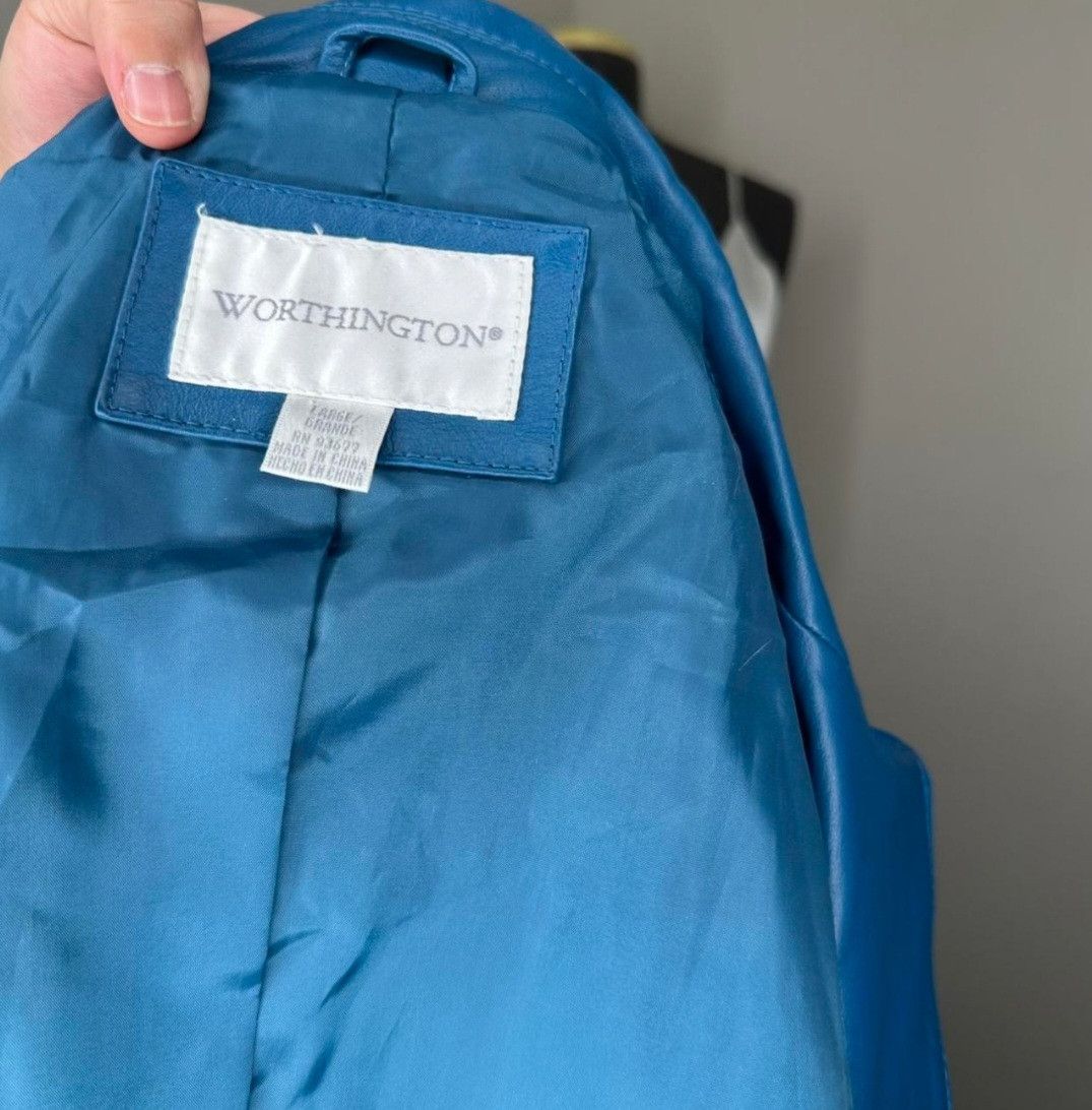 Worthington Women's Blue Genuine Leather Jacket Size L / US 10 / IT 46 - 8 Thumbnail