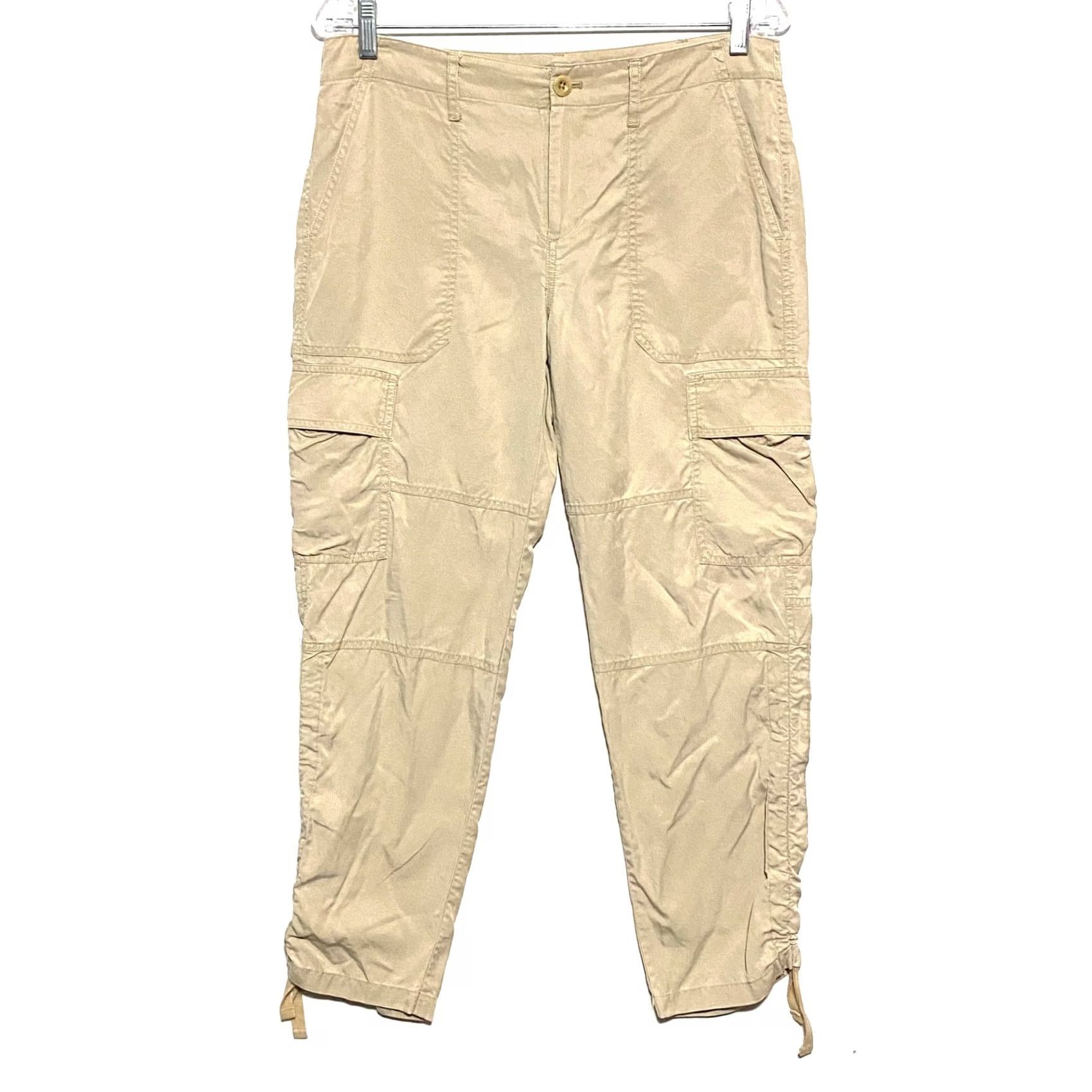 Ralph Lauren Lauren Ralph Lauren Cargo Pants Khakis Women 4P Ruched Ankle Ties Utility Safari Pants Casual Travel Beige Lyocell Pockets 4 Petite Womens Size 27" / US 4 / IT 40 - 2 Thumbnail
