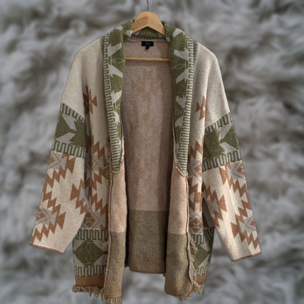Vintage VINTAGE Debut Cardigan Sweater Womens XL Open Front Fringed Hem Southwestern Aztec Longg Size XL / US 12-14 / IT 48-50 - 1 Thumbnail
