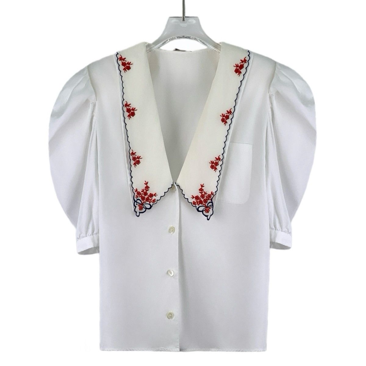 Miu Miu Miu Miu White Embroidered Puff Short Sleeve Blouse K26WX Size M / US 6-8 / IT 42-44 - 1 Thumbnail