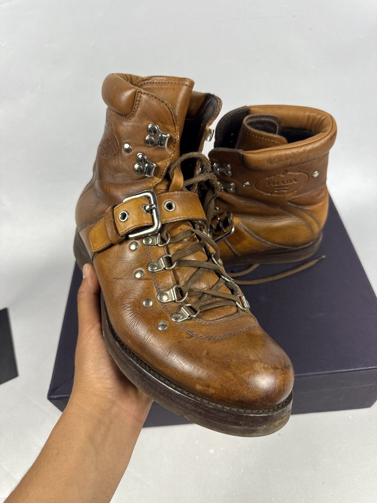Prada Prada Milano Leather Hiking Boots Brown – Size 10 men Size US 10 / EU 43 - 6 Thumbnail