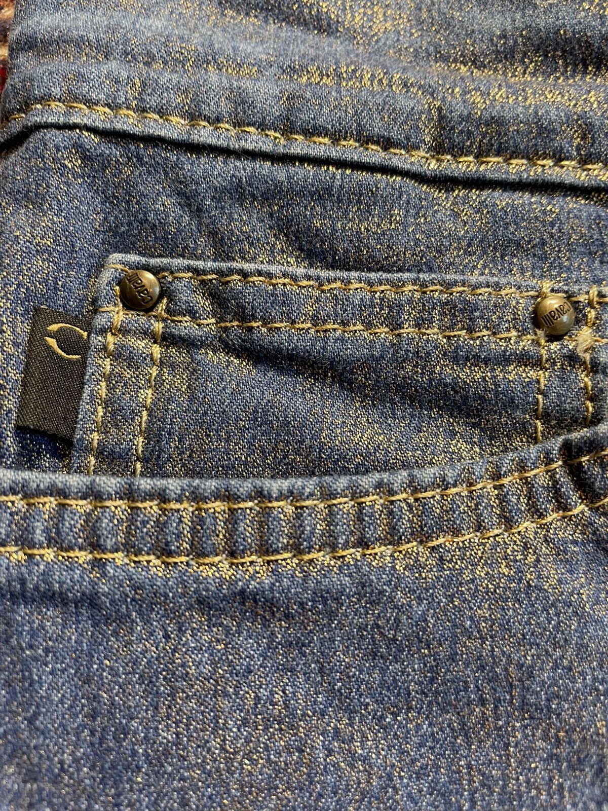 Just Cavalli Just Cavalli 2001 Gold Foil Bootcut Jeans rare Y2K archive Size 28" / US 6 / IT 42 - 9 Thumbnail