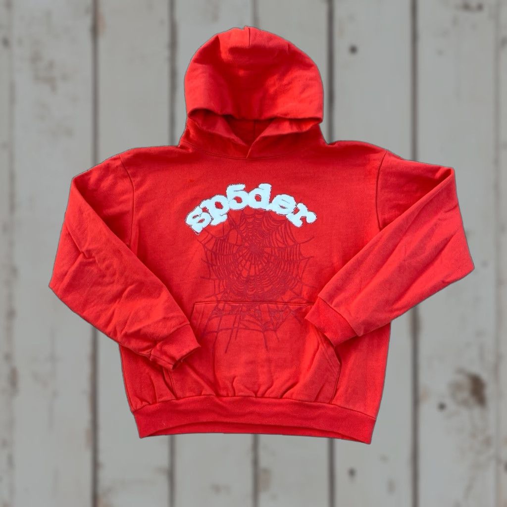 Vintage Sp5der Rhinestone Hoodie Red XL Men's Pullover Hooded Pockets Logo Size US XL / EU 56 / 4 - 1 Thumbnail