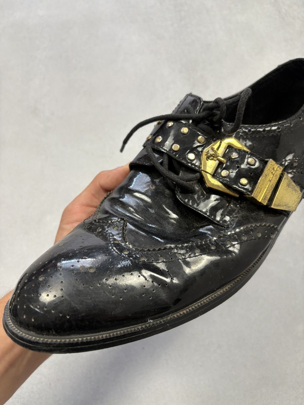 Versace Versace Vintage Black Patent Brogues Medusa Buckle Shoes 90s Size US 11 / EU 44 - 16 Thumbnail