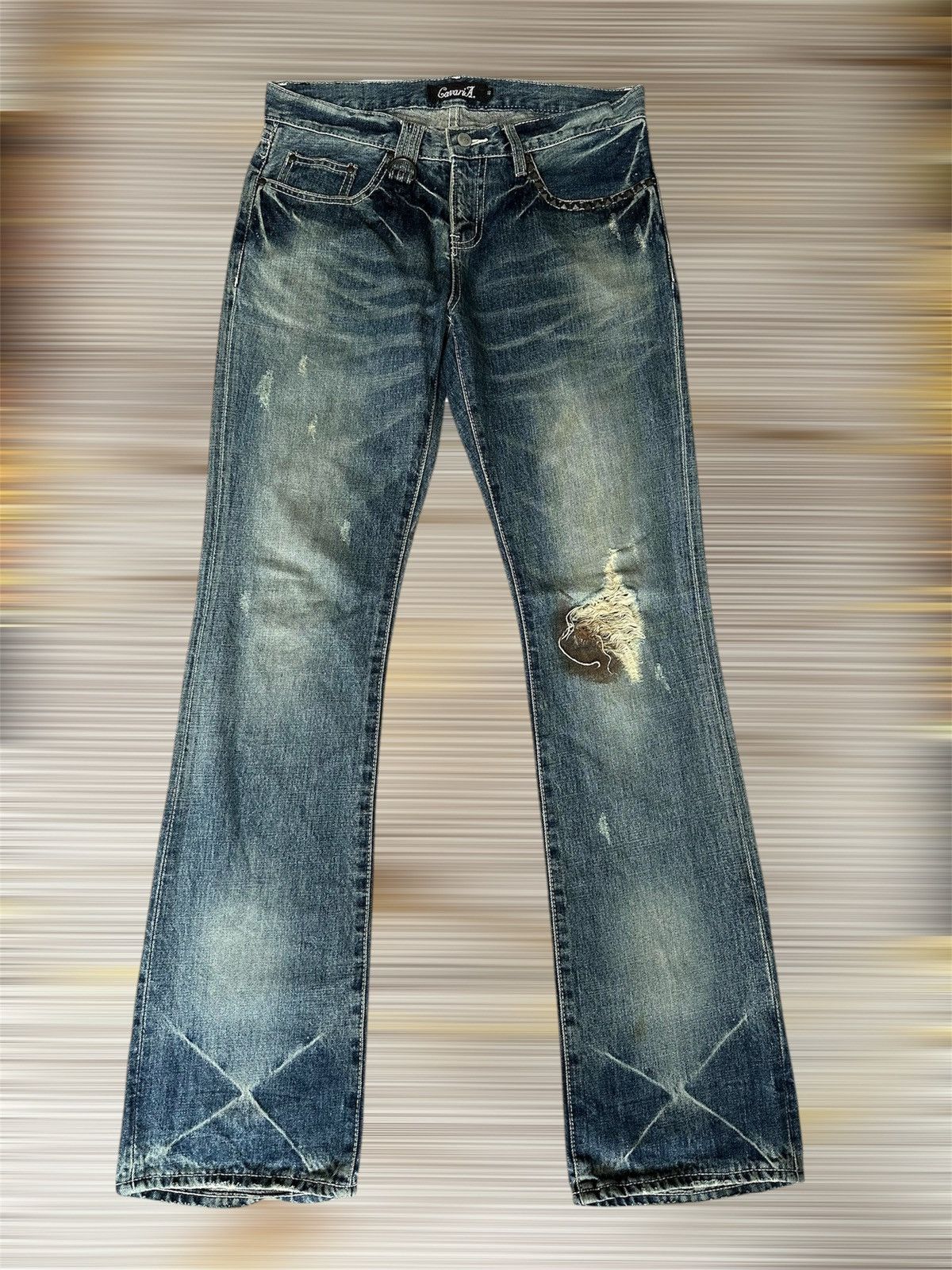 CIVARIZE FLARE Cavari A Studded Pocket Claw Marks Distressed Denim Size US 32 / EU 48 - 1 Thumbnail
