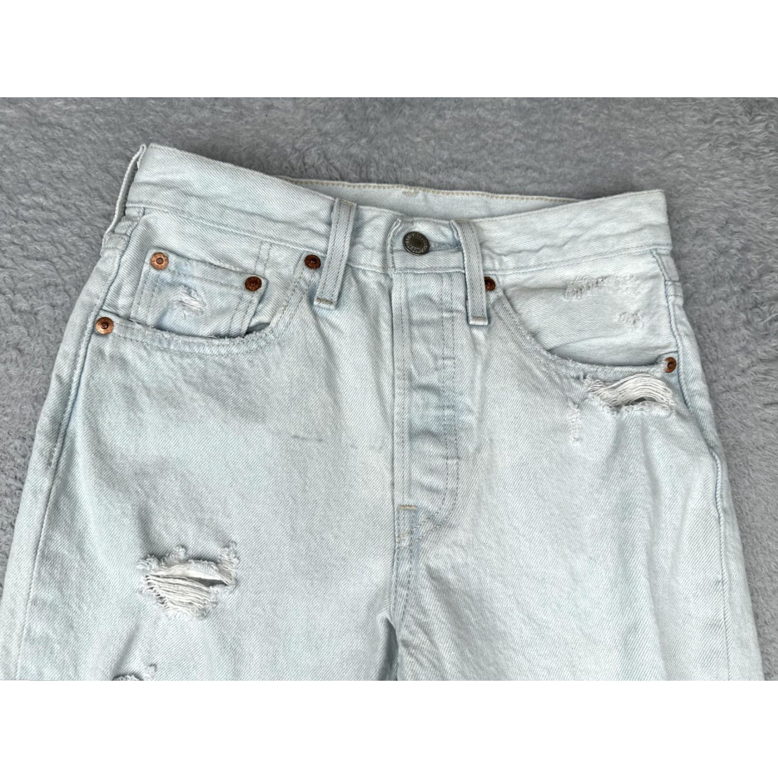 Levi's Levi's Jeans Womens 24x28 501 Skinny Distressed High Rise Button Fly Blue Vintage No N/A Size 42" / US 20 - 4 Thumbnail