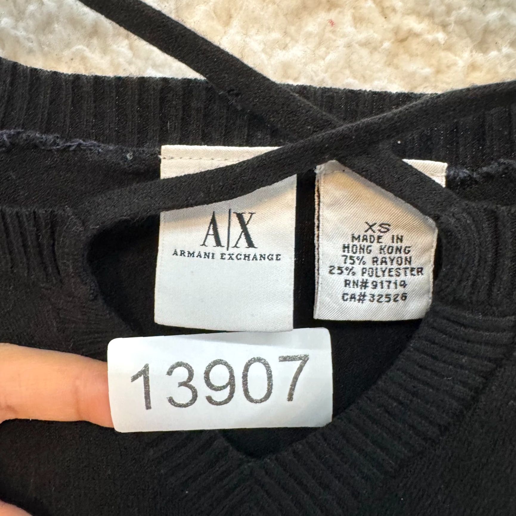 Armani Exchange Y2K Vintage Top XS Black Knit Long Sleeve Criss Cross Keyhole Neckline Corpcore Shirt Womens XS Black Knit Size XS / US 0-2 / IT 36-38 - 6 Thumbnail