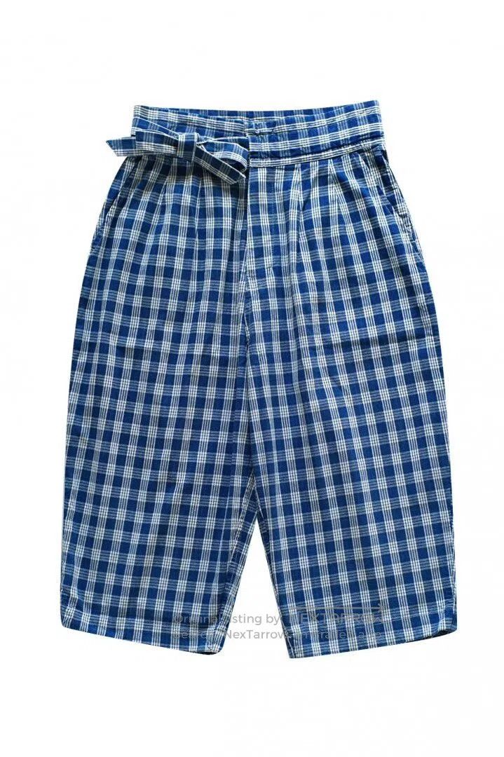Porter Classic blue checkered wide leg pants with ties. Size 30" / US 8 / IT 44 - 5 Thumbnail