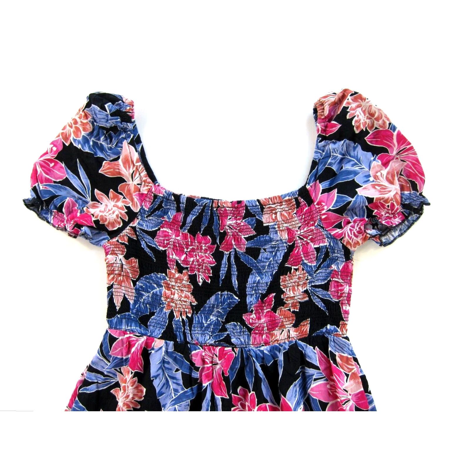 Vintage ROXY 100% Rayon Floral Short Sleeve Sheath Sun Dress XS Women Pink Purple Knee Length Smock A-Line, Regular, Pullover, Flower Pattern Size 26" / US 2 / IT 38 - 3 Thumbnail