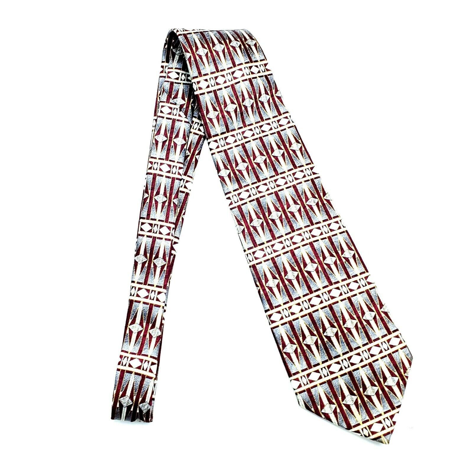 Pierre Cardin Pierre Cardin Silk Tie Gray Red Geometric Abstract Print Wid Size ONE SIZE - 6 Thumbnail