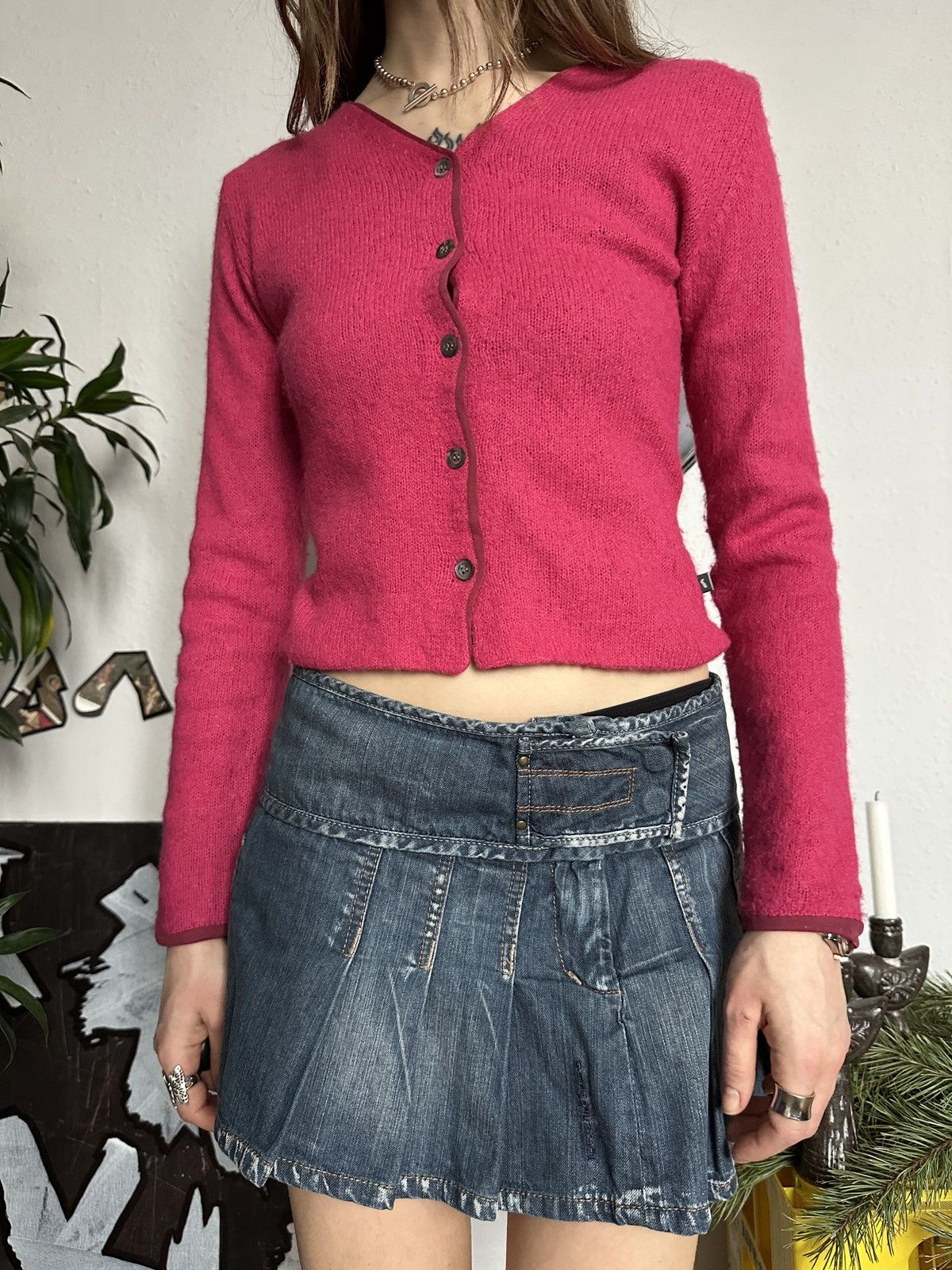 Japanese Brand Gas Merino Wool Cute Baby Doll Knit Mesh Inside Cardigan Size S / US 4 / IT 40 - 1 Thumbnail