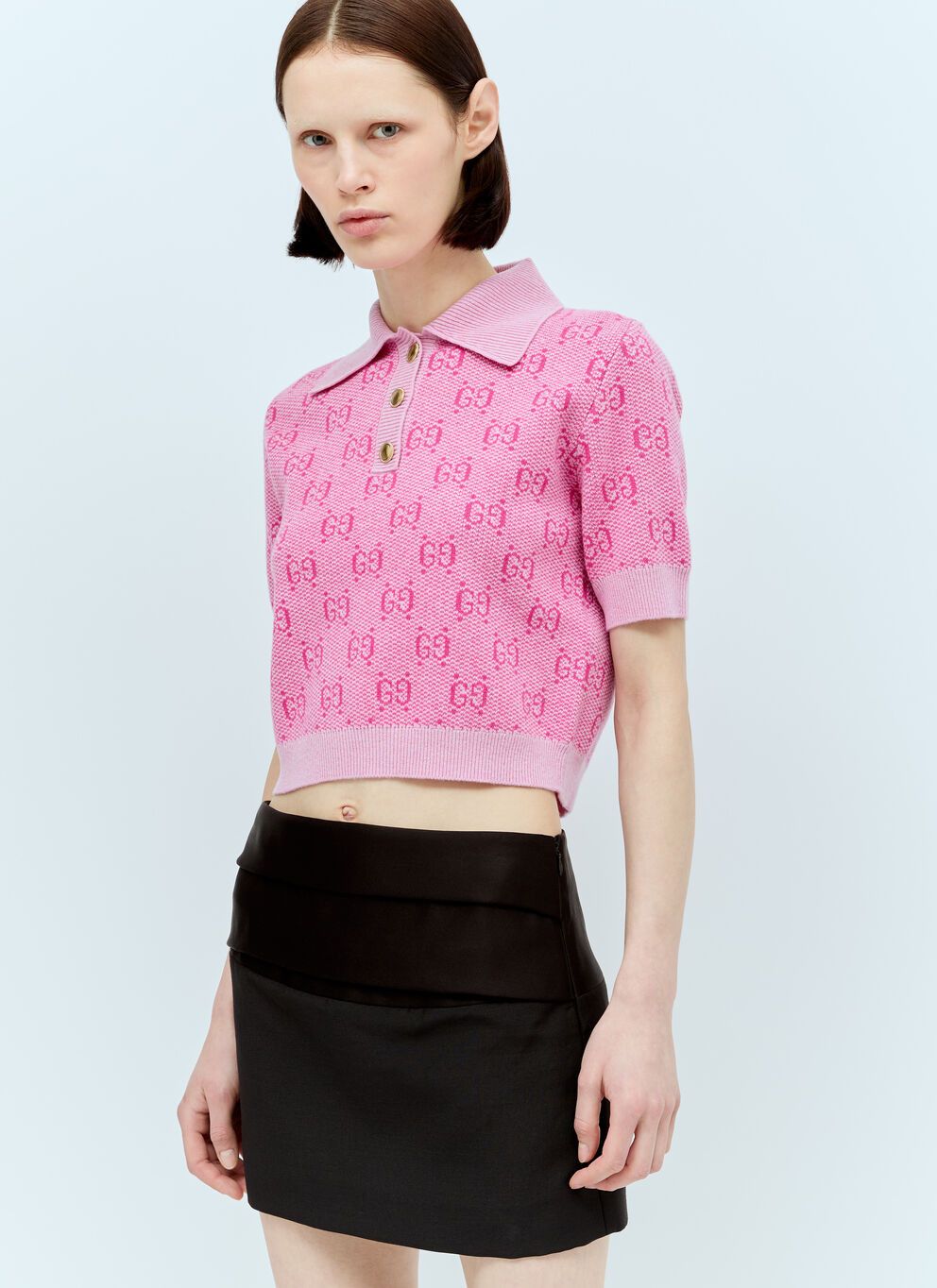 image of Gucci Gg Wool Jacquard Knit Top in Pink, Women's (Size XS)