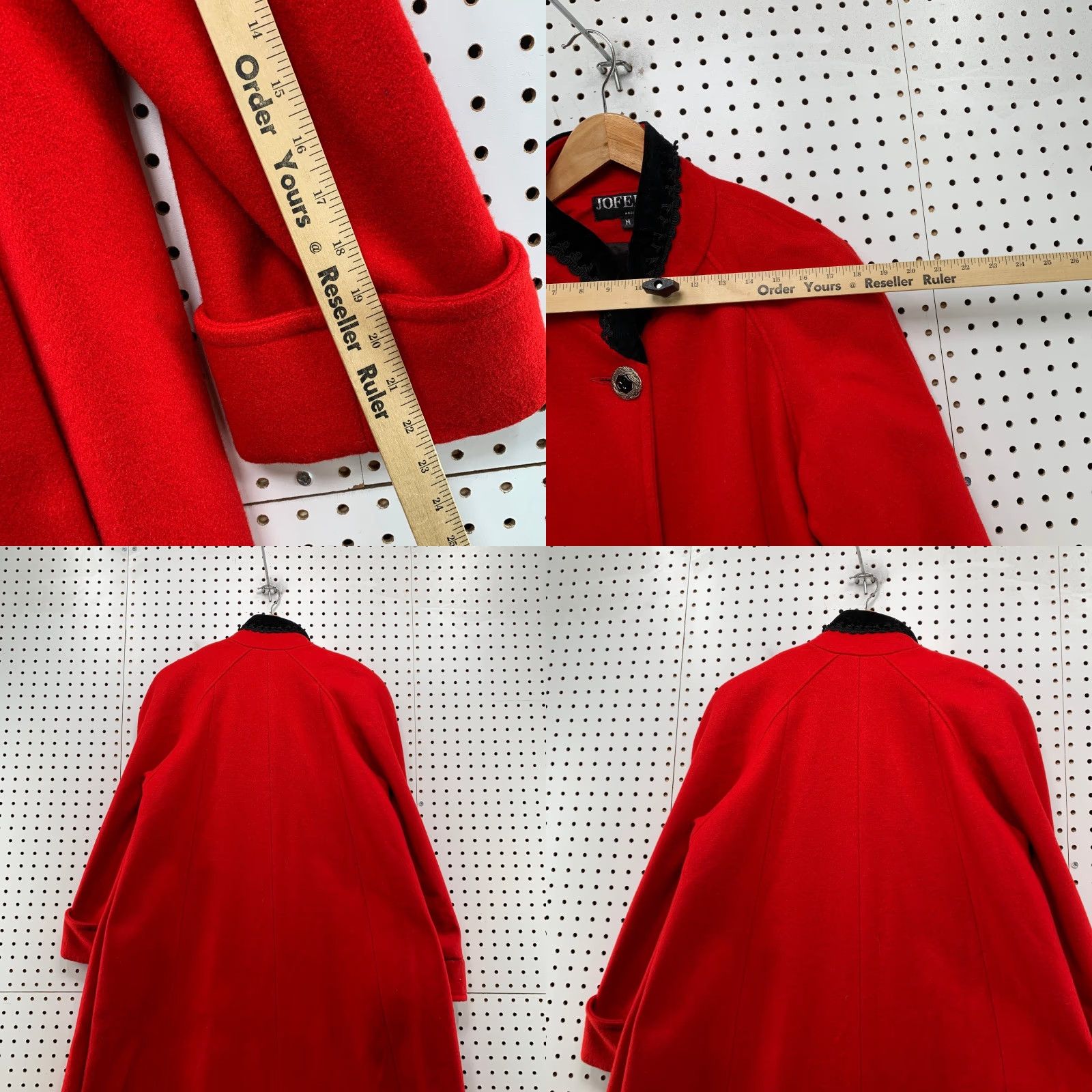 Velvet VINTAGE JOFELD Wool Overcoat Womens M Red Black Buttons Velvet Collar USA Shirt? Size M / US 6-8 / IT 42-44 - 10 Thumbnail