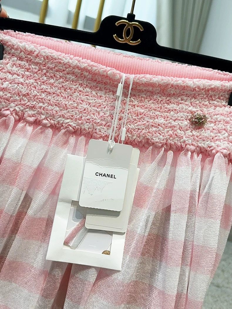 Chanel Chanel 24S pink and white color-matched striped elastic hi Size 25" / US 0 / IT 36 - 3 Thumbnail