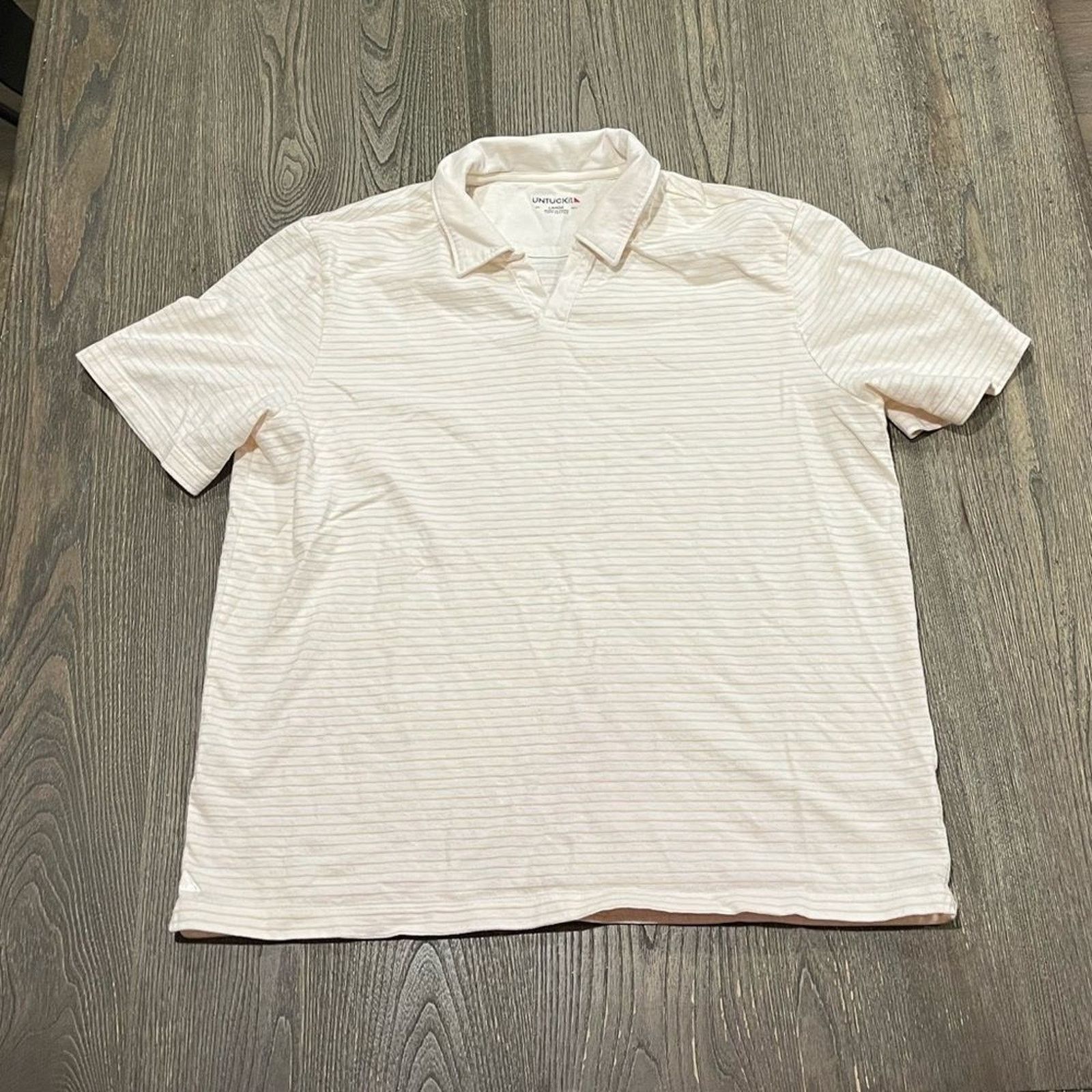 UNTUCKit Untuck It Men Polo Peyton Regular Fit Striped Cotton Tan L Size US L / EU 52-54 / 3 - 1 Thumbnail