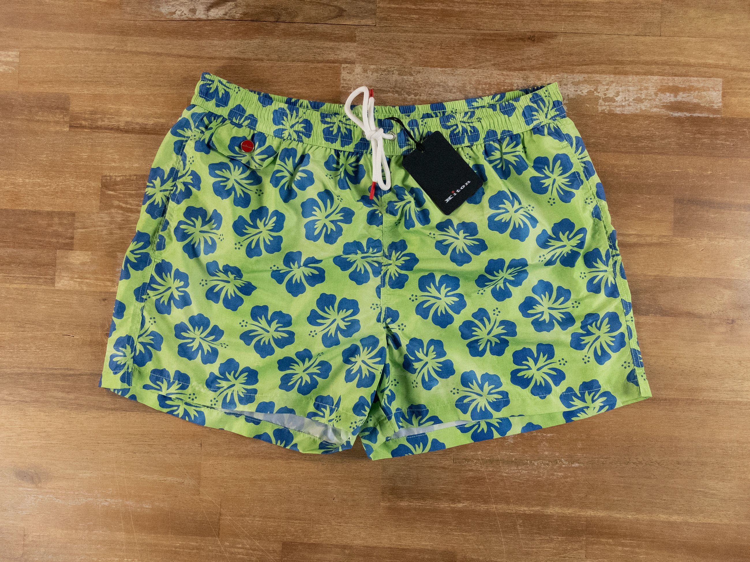 Kiton KITON Napoli green & blue floral print nylon swim shorts XL Size US 36 / EU 52 - 1 Thumbnail