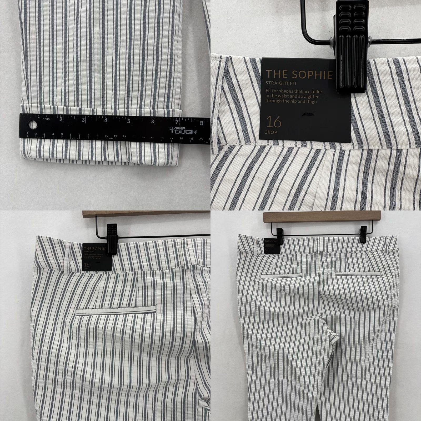 Vintage Lane Bryant The Sophie Crop Pants Womens 16 White Striped Straight Leg Stretch Size 38" / US 16 / IT 52 - 9 Thumbnail