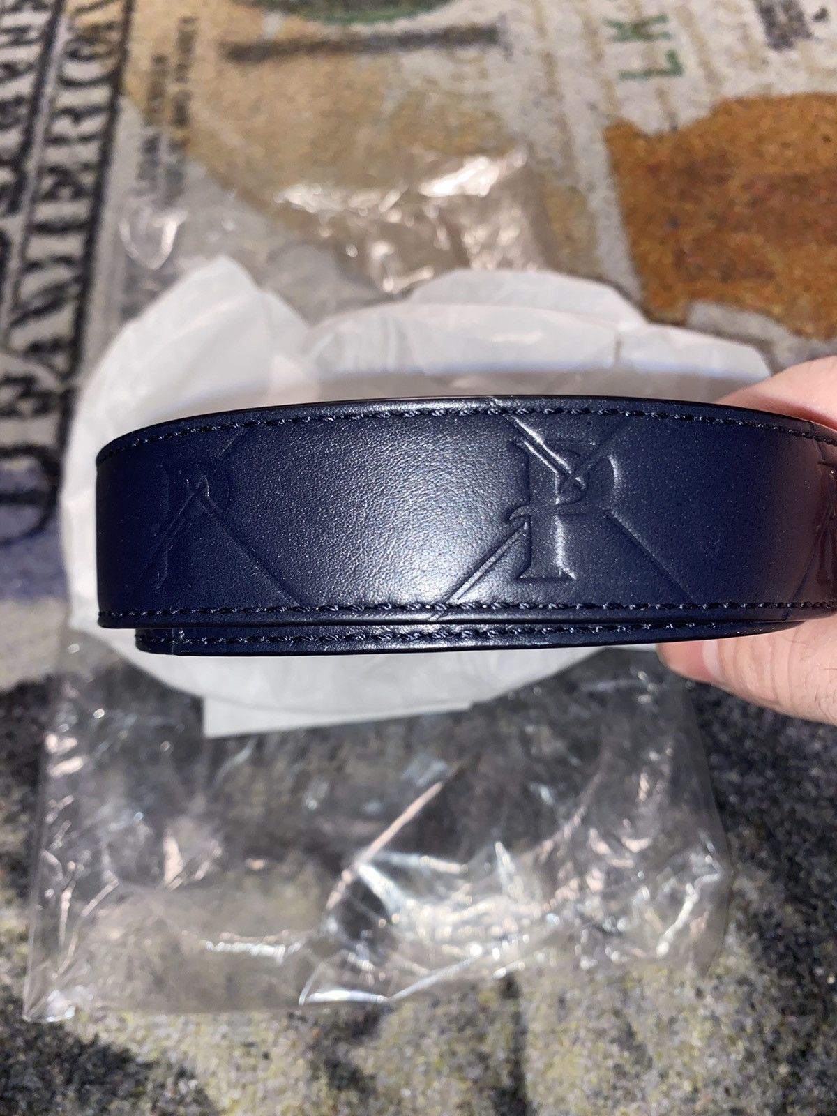 image of Palace Pal-M-Gram Leather Belt Midnight Blue in Navy, Men's