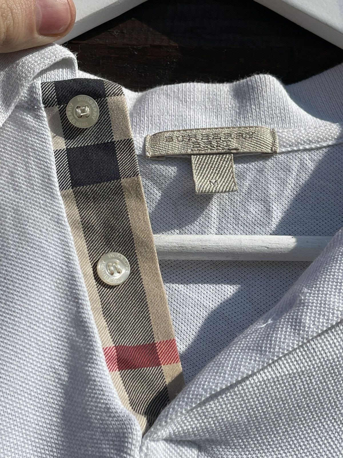 Burberry Brit white polo t-shirt logo nova check neck