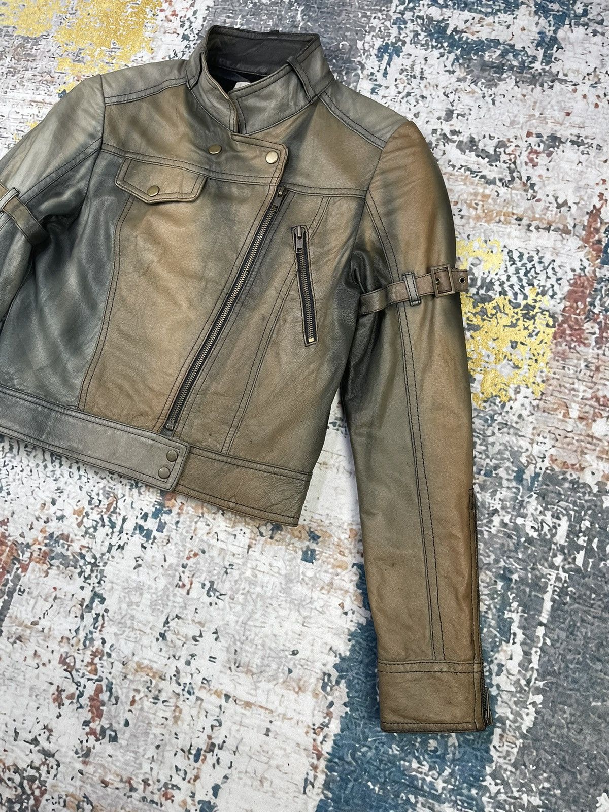 Hypebeast DUDE Cropped Multi Tone Distressed Leather Jacket Size S / US 4 / IT 40 - 3 Thumbnail