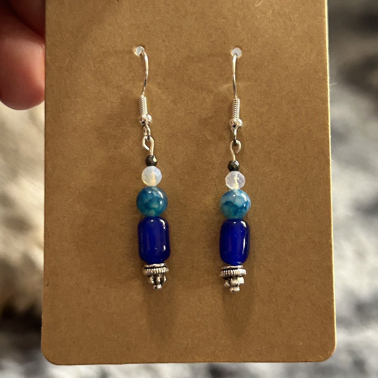 Handmade Handcrafted elegant genuine stone cat eye barrel earrings Size ONE SIZE - 2 Thumbnail
