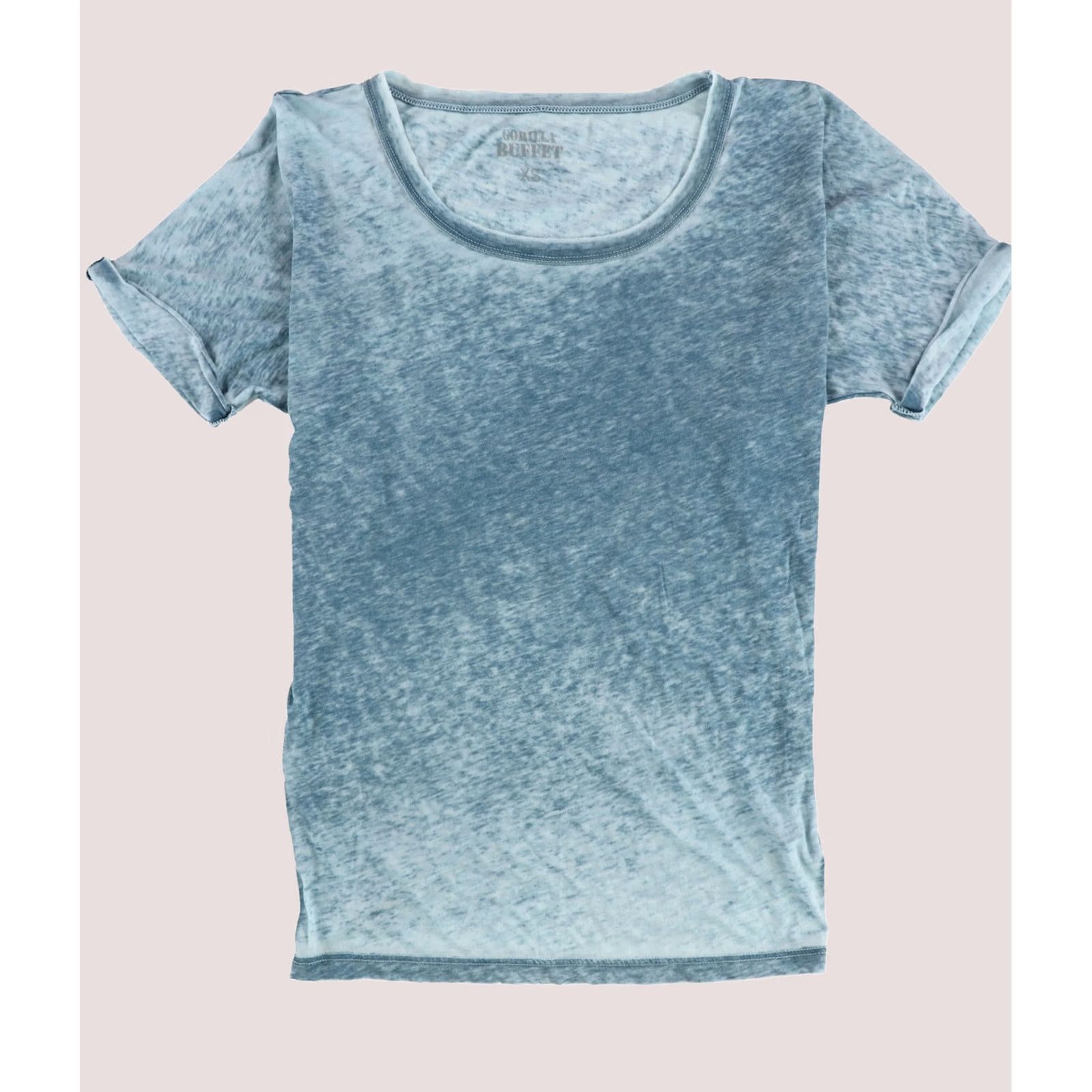 Vintage Gorilla Buffet Womens Two Tone Rolled Sleeves Basic T-Shirt, teal, XS, T-Shirt, Womens, XS, Blue Size XS / US 0-2 / IT 36-38 - 1 Thumbnail