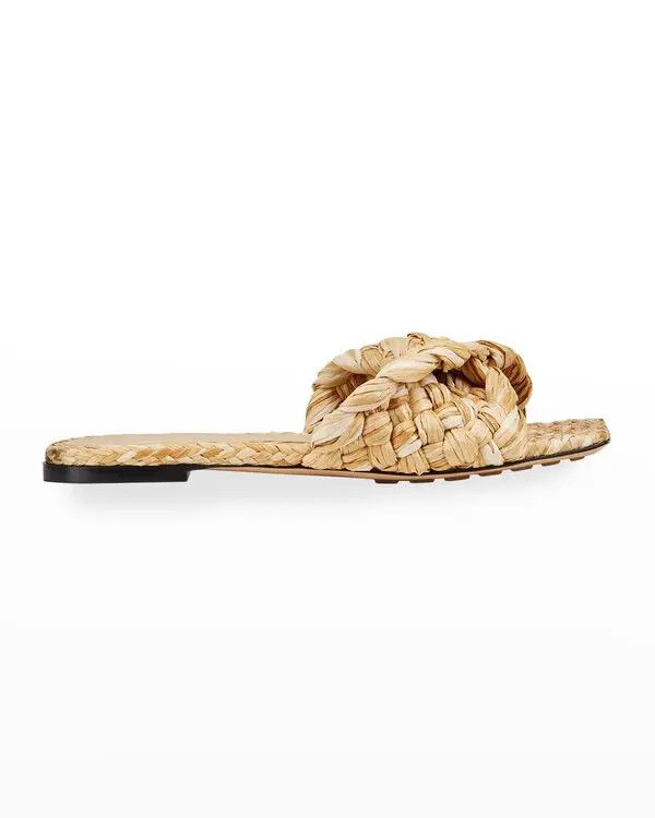 Bottega Veneta o1loc1c0824 Raffia Flat Slide Sandals in Beige Size US 9 / IT 39 - 3 Thumbnail
