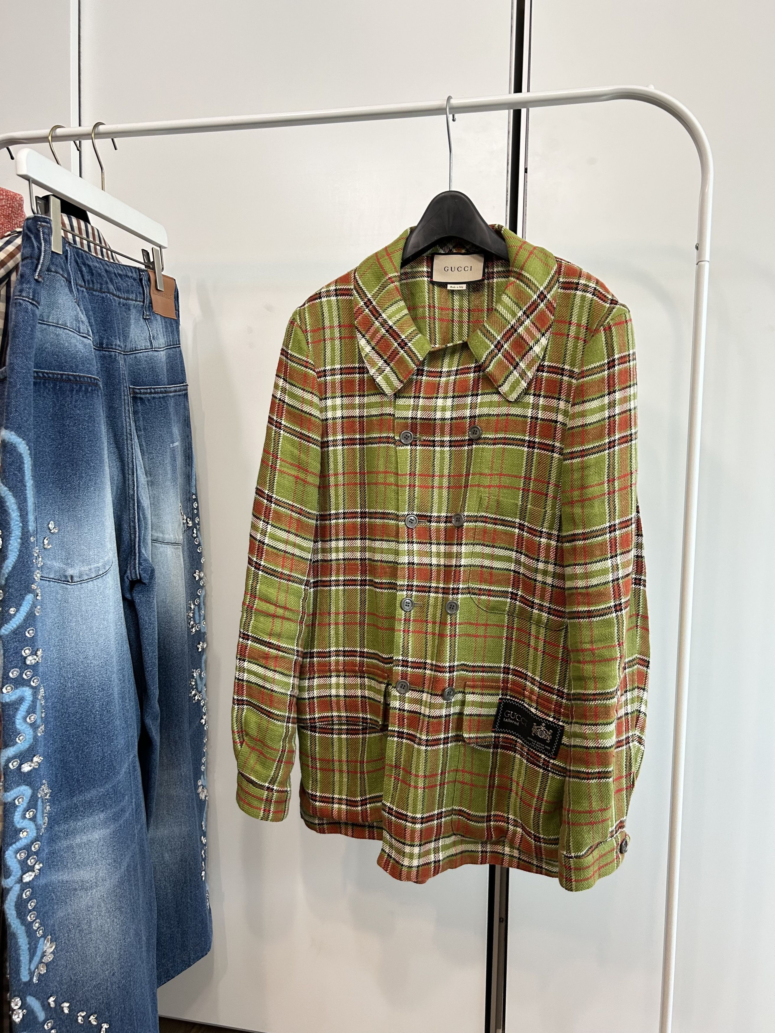 Gucci GUCCI Olive Tartan Double-Breasted Jacket Size US S / EU 44-46 / 1 - 1 Thumbnail