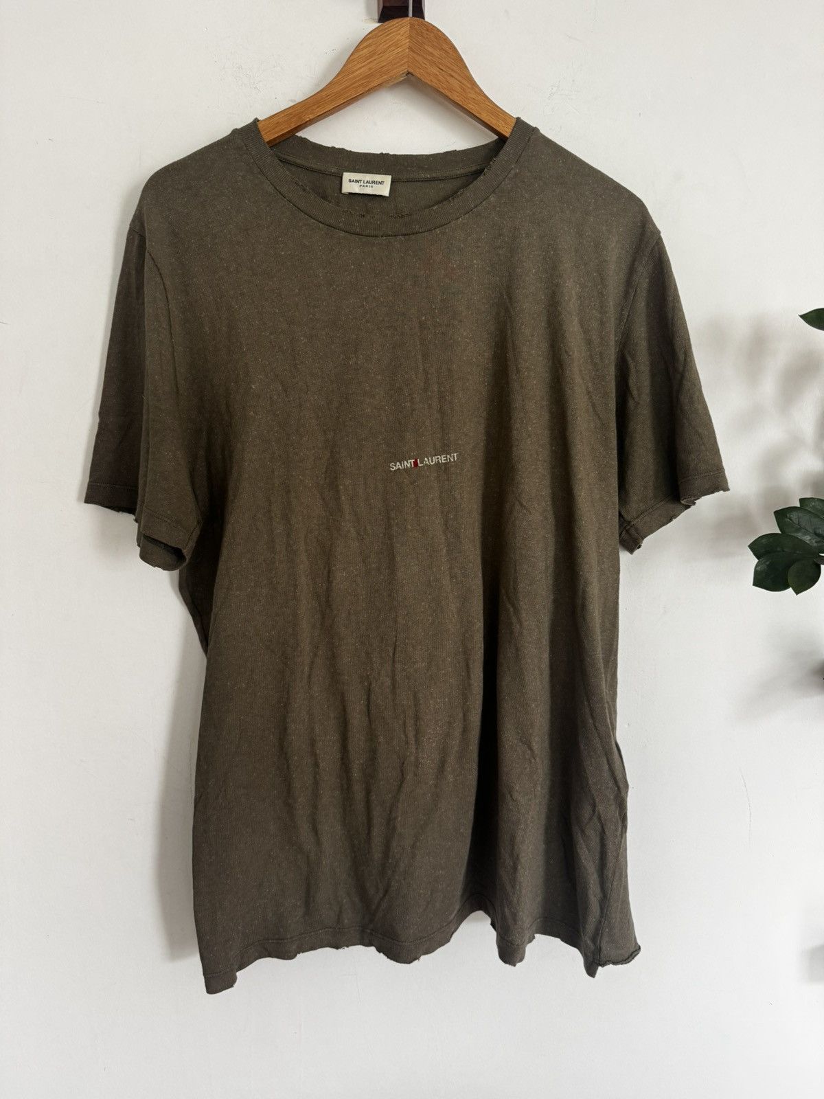 Saint Laurent Paris Olive Logo Distressed T Size US L / EU 52-54 / 3 - 1 Thumbnail