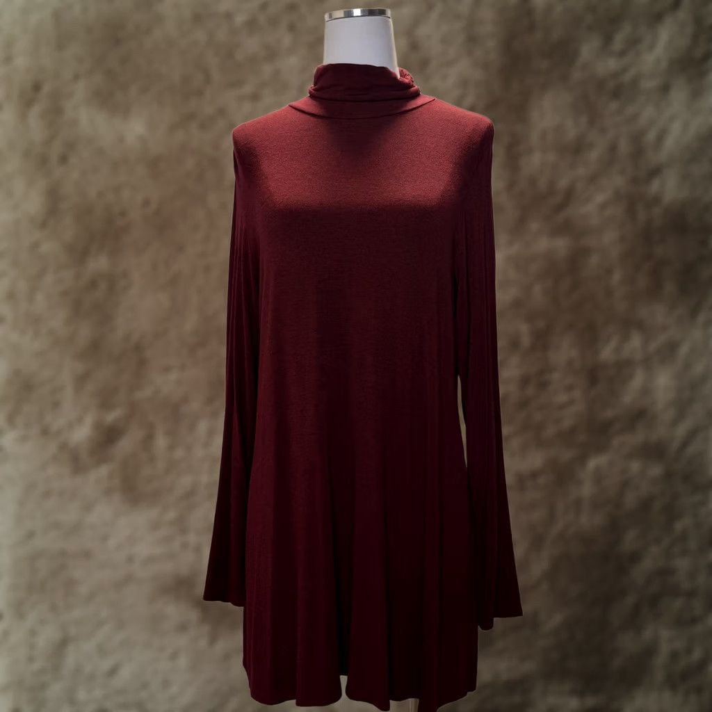 Eileen Fisher Eileen Fisher Dress Womens L Red Turtleneck Long Sleeve Swing Trapeze Jersey Size L / US 10 / IT 46 - 1 Thumbnail
