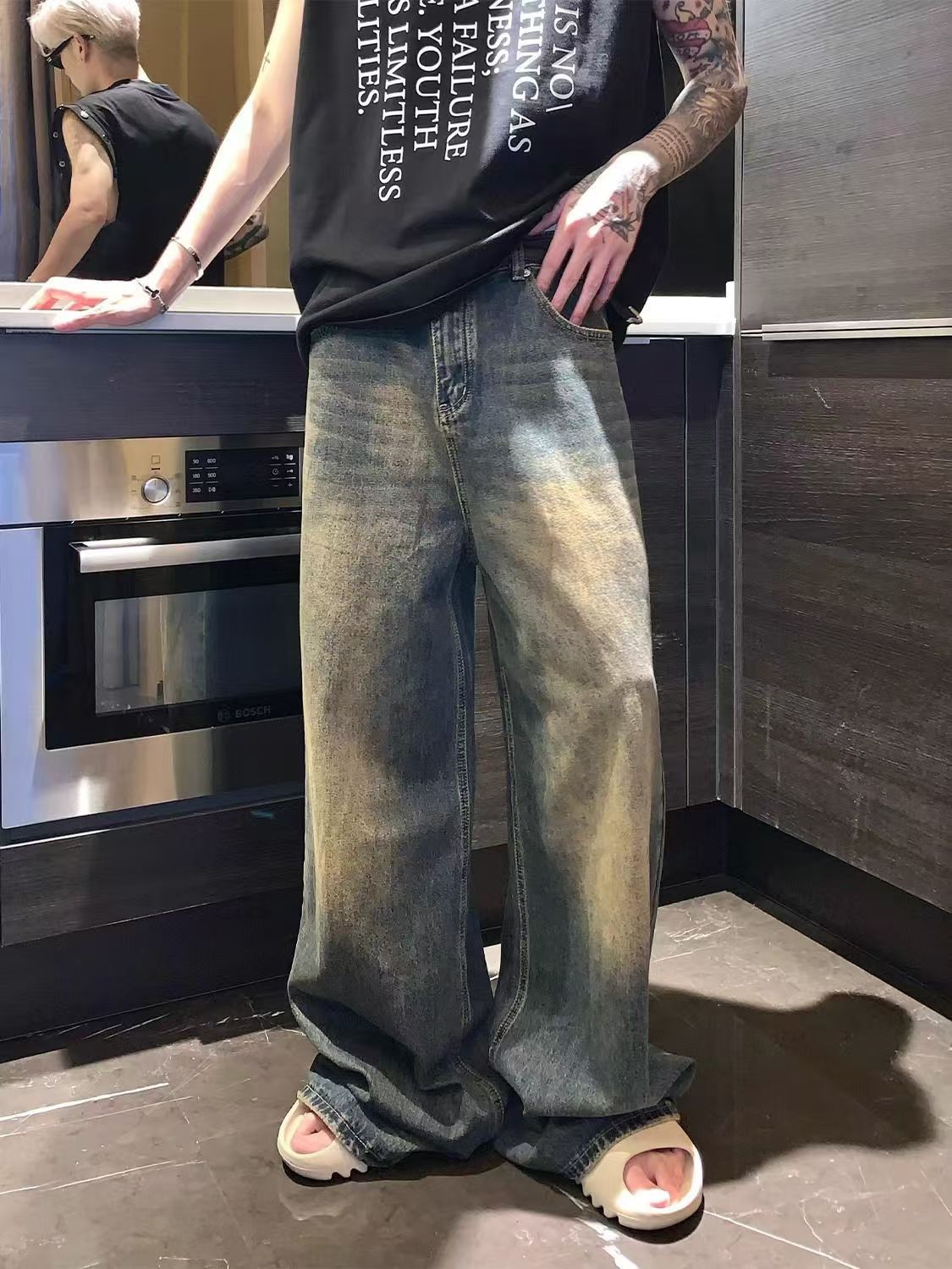 Japanese Brand × Jean Men's washed distressed wide-leg jeans Size US 32 / EU 48 - 2 Thumbnail