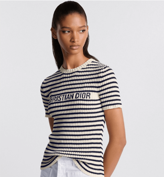 Dior o1w1db10925 444S15 Short-Sleeved Sweater in White/Navy Blue Size XS / US 0-2 / IT 36-38 - 4 Thumbnail
