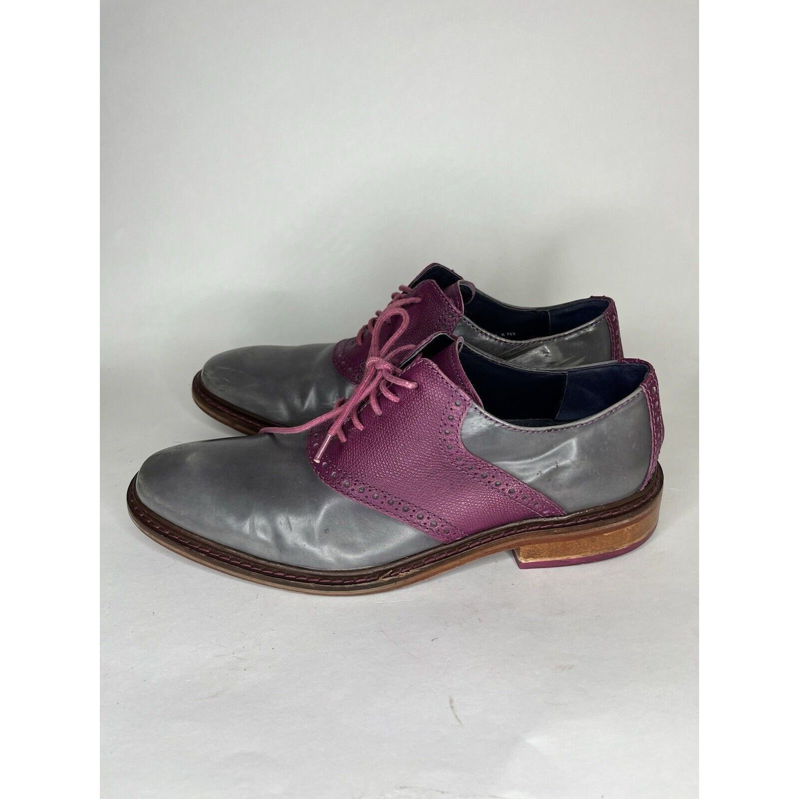 Cole Haan Cole Haan Gray Patent Leather Purple Pebbled Oxfords Shoes M Size US 9 / EU 42 - 3 Thumbnail