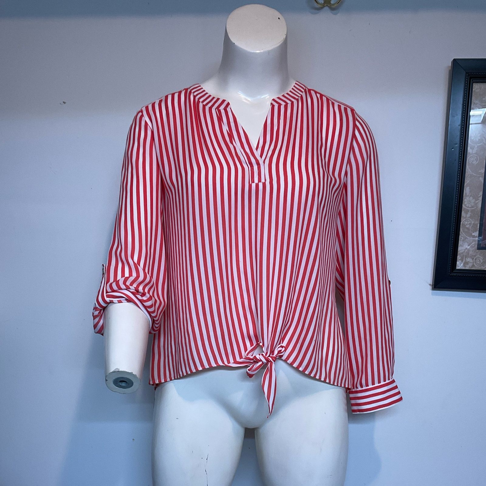 Chicos Chicos Blouse Womens Size 2 Large Coral White Stripe Size L / US 10 / IT 46 - 11 Thumbnail
