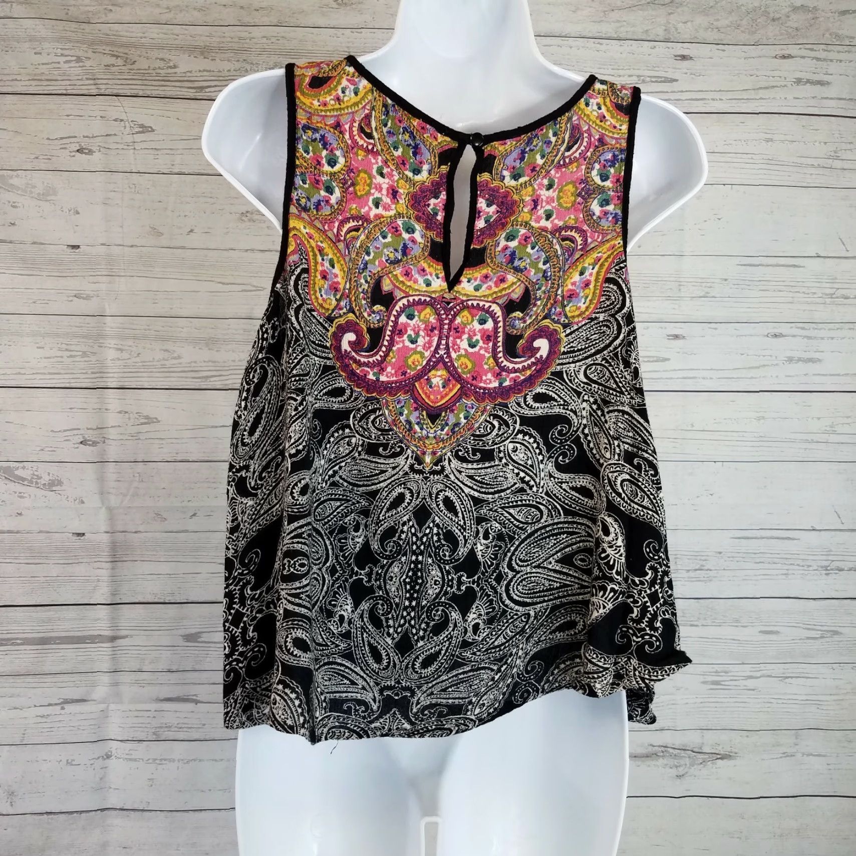 Pinko Angie Womens Sleeveless Top XS Black Paisley Scoop Neck Rayon Tank Blouse Womens XS Black Paisley Size XS / US 0-2 / IT 36-38 - 3 Thumbnail