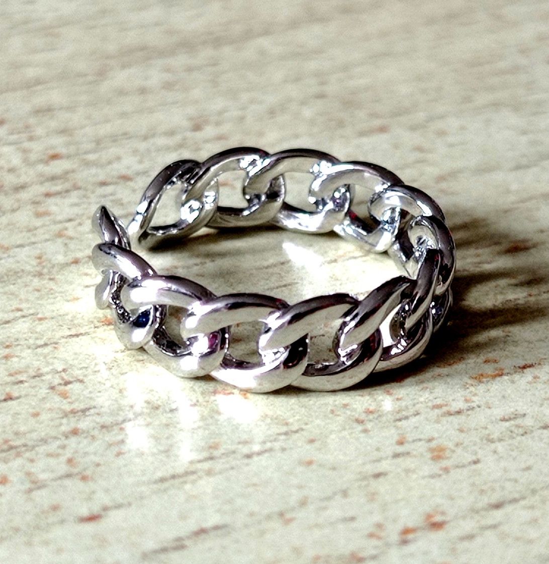 Designer × Vintage Vintage Punk Cuban Chain Silver Ring Unique Rave Size ONE SIZE - 6 Thumbnail