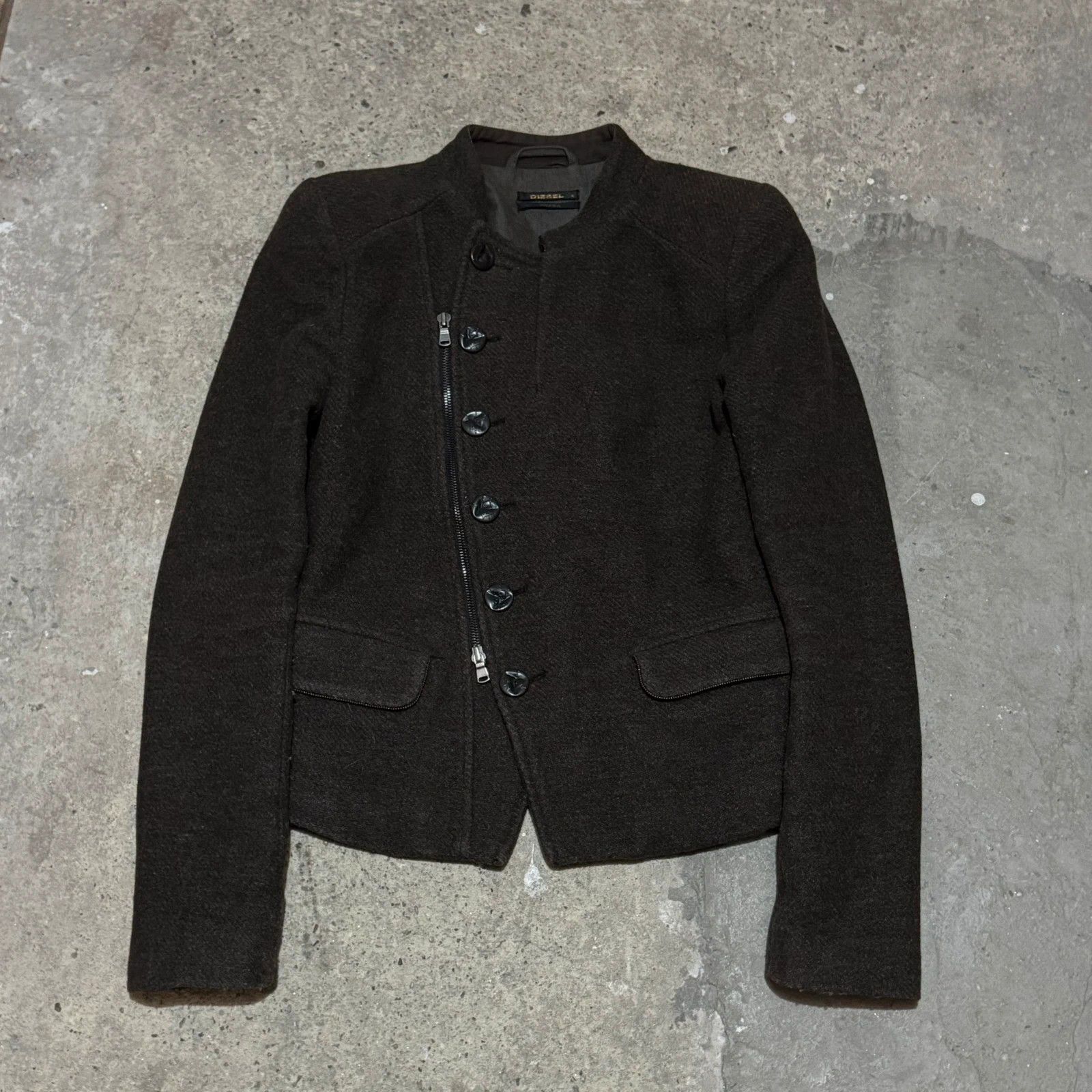 Diesel Black Gold Diesel asymmetrical buttons & zip wool sample jacket Size S / US 4 / IT 40 - 1 Thumbnail