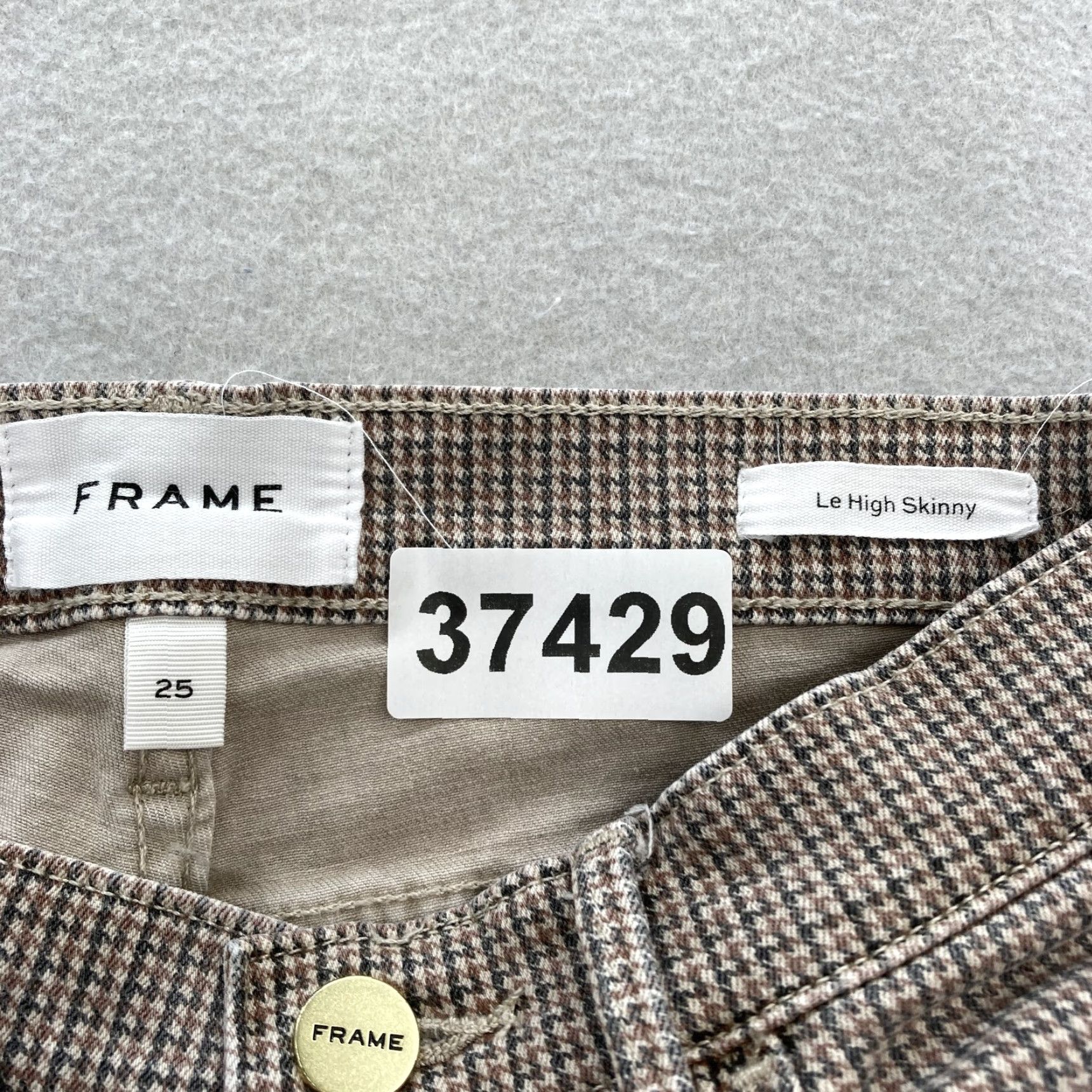 Frame FRAME Le High Skinny Jeans Womens 25 Houndstooth Stretch Pants Brown Plaid Multi 5-Pocket Zipper Button Slim Rise High Vintage N/A Size 42" / US 20 - 4 Thumbnail